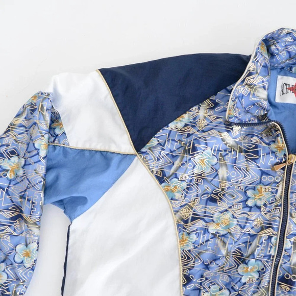 Vintage 90s Active Frontier Navy White Gold Aztec Zip Up Bomber Jacket L - Picture 9 of 13